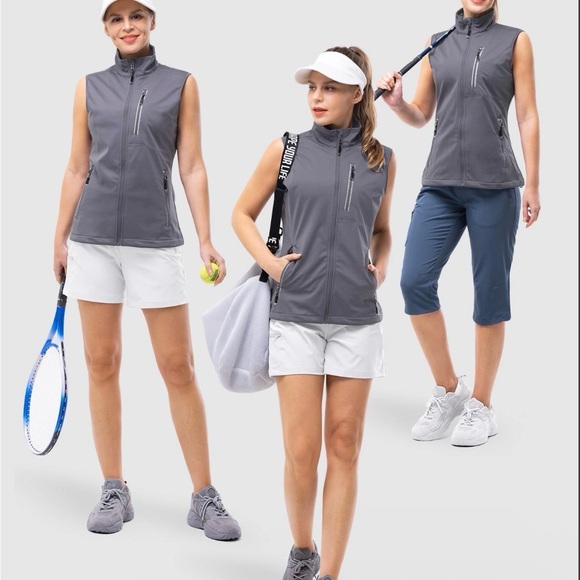 33,000 Ft Jackets & Blazers - Women's Windproof Vest Outerwear Gray 6 Pockets & Reflective Design Size Large